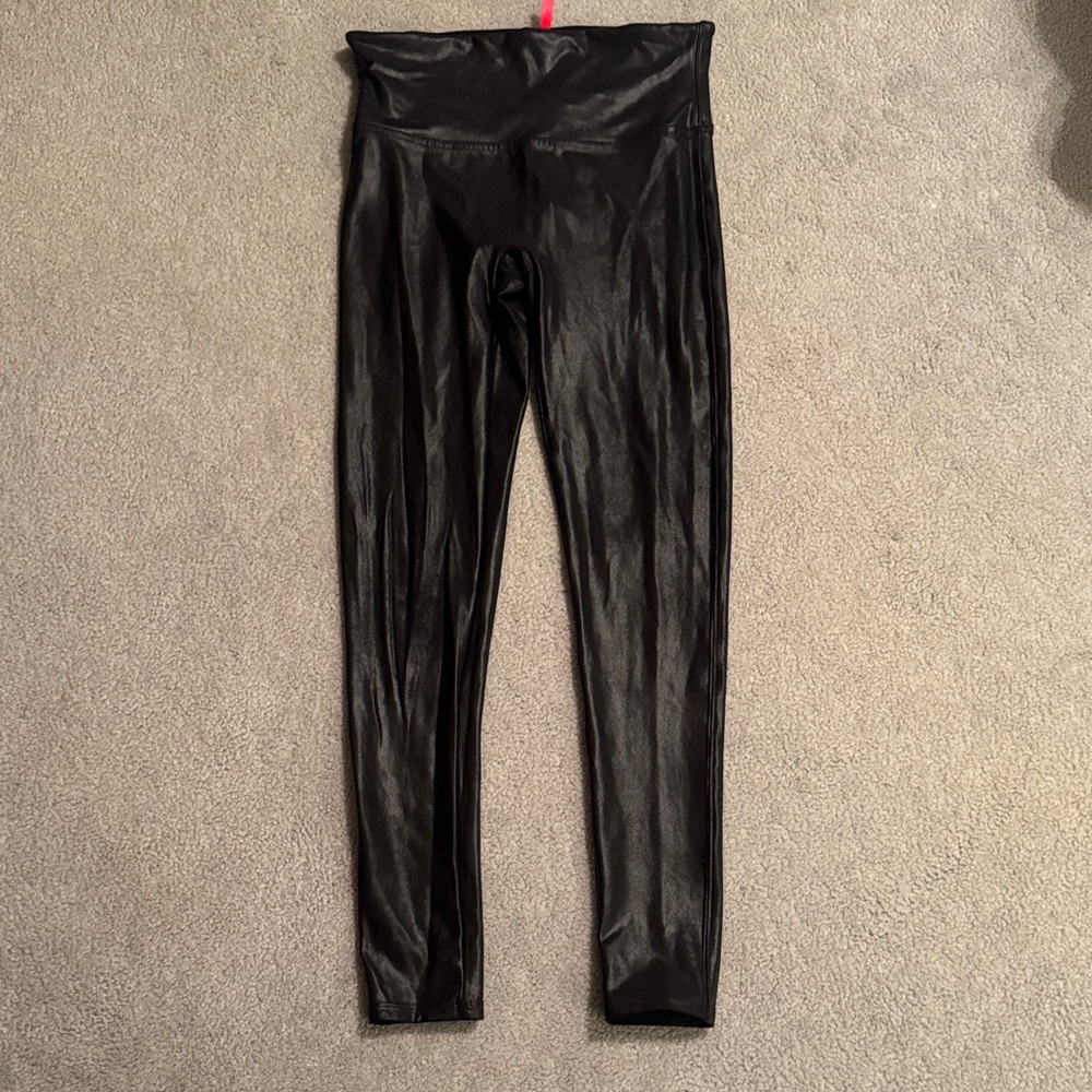 SPANX Black Glossy Faux Leather soft  Leggings